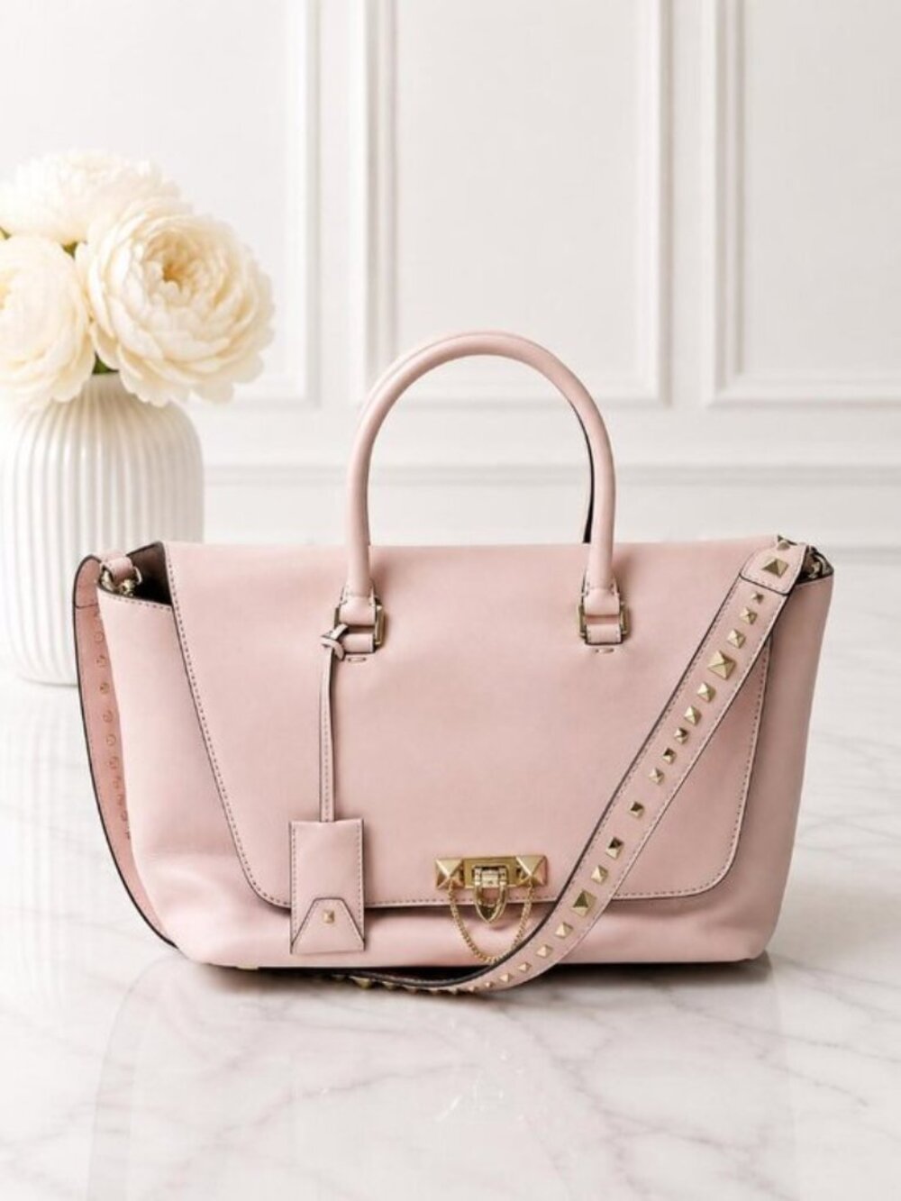 Valentino Garavani Blush Pink Rockstud Large Satchel Shoulder Bag